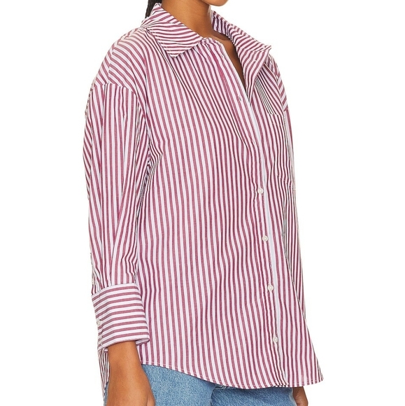 Anine Bing Mika Shirt in Red/White Stripe size XL NWT - Picture 2 of 12